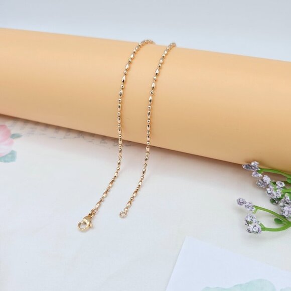 Dainty Rose Gold Beaded Chain Necklace, 17.7 Inch Everyday Style, XPNL0028 - Picture 2 of 10